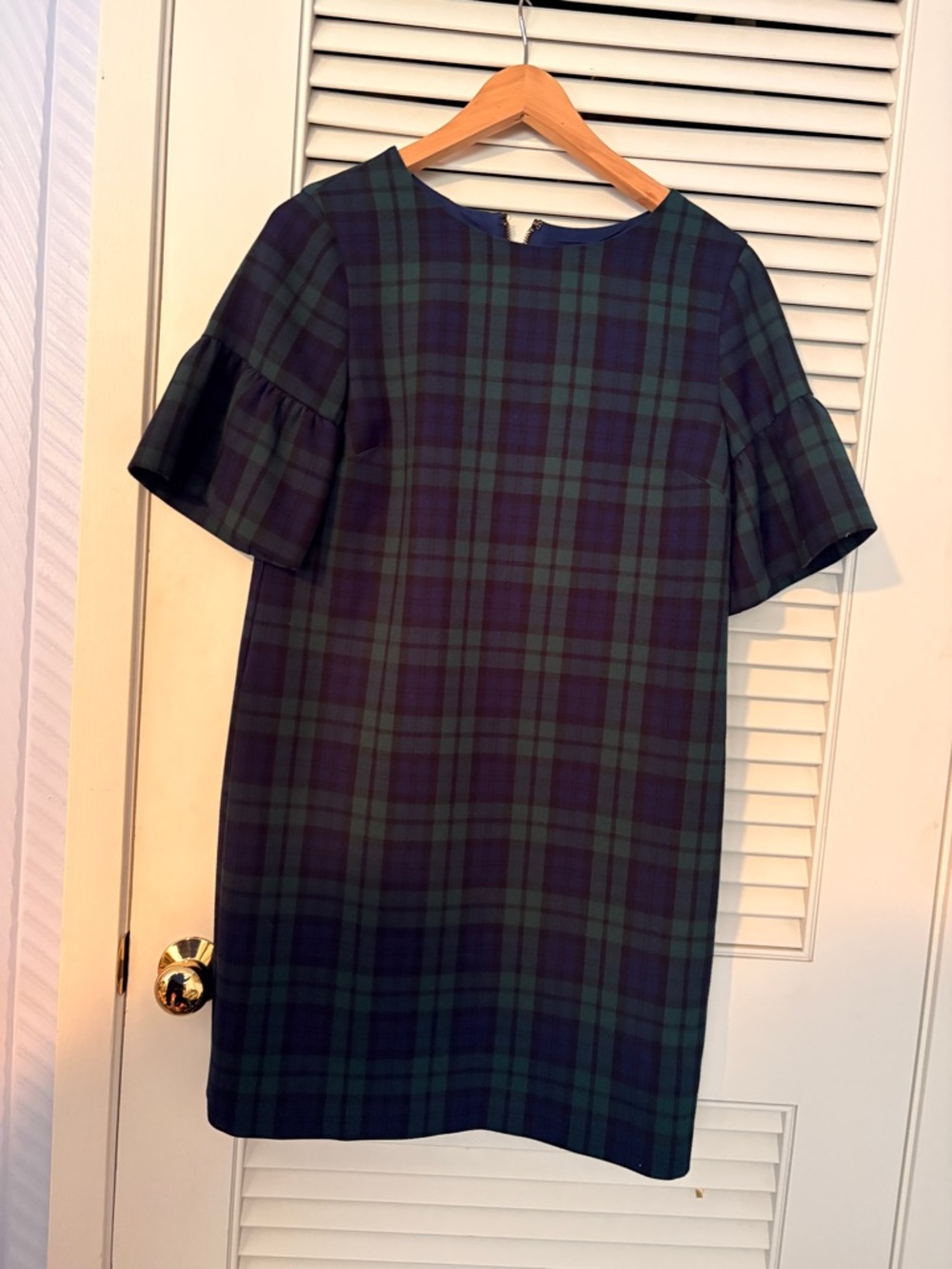Vineyard Vines Green & Navy Plaid Ruffle-Sleeve Shift Dress